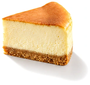 Porción de tarta de queso horneada con base de galleta
