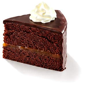 Porción de tarta Sacher con cobertura de chocolate y un copo de nata